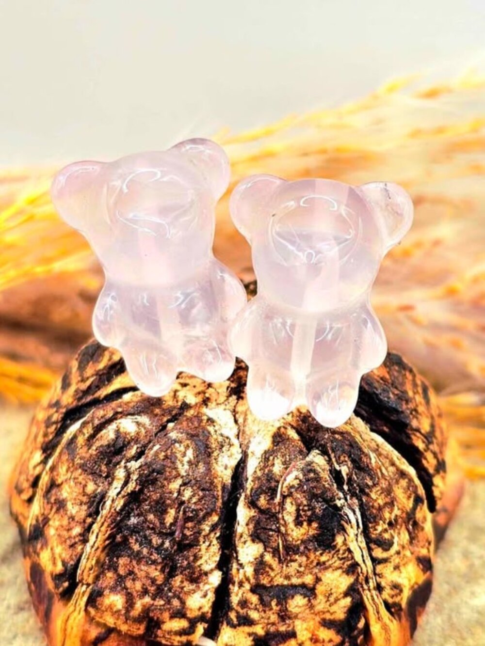 Nature Rose Quartz Carved Bear Ear Stud